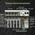 6 Channel Audio Interface Soundboard Mixing Console 16-bit DSP DJ Mixer Audio Reverb Effect +48V Phantom Studio Audio Mixer for Karaoke Studio Streaming Recording. 