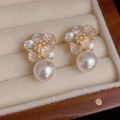 Enacolor Luxury Crystal Pearl Flower Earrings for Women Female Jewelry Party Accessories New 2024. 