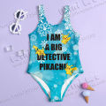 MINISO Girl Summer One-Piece Swimsuit Fashion Cartoon Cute Pokemon Pikachu Series Print Women Swimwear Sleeveless Swim Clothing. 
