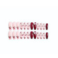 24Pcs Long Red Ballet Wearing False Nails Press On Nail Art Full Cover Coffin Nails Tips Removable Cherry Bow Glitter Nail. 