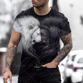 Men animal T-shirt summer short sleeve pullover o neck lion print 3D oversized designer top black casual vintage male clothes. 