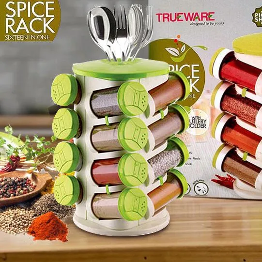 16 Pcs Spice Rack Green Layers Revolving Spice Rack Set