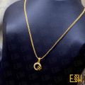 ESH Gold plated Guaranteed Stylish 02mm Bismark Chain Beautiful Design With Leef Round Fixed Stone Pendant. 