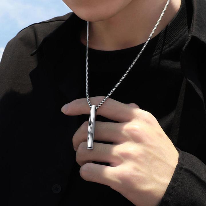 Personality Men Spiral Rectangle Necklace Minimalist Simple Ins Men's Pendant Jewelry
