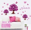 【WEJA】purple tree love butterfly Flower Wall Sticker for TV sofa kindergarten living room Bedroom Home Decor wedding decoration AY9228. 