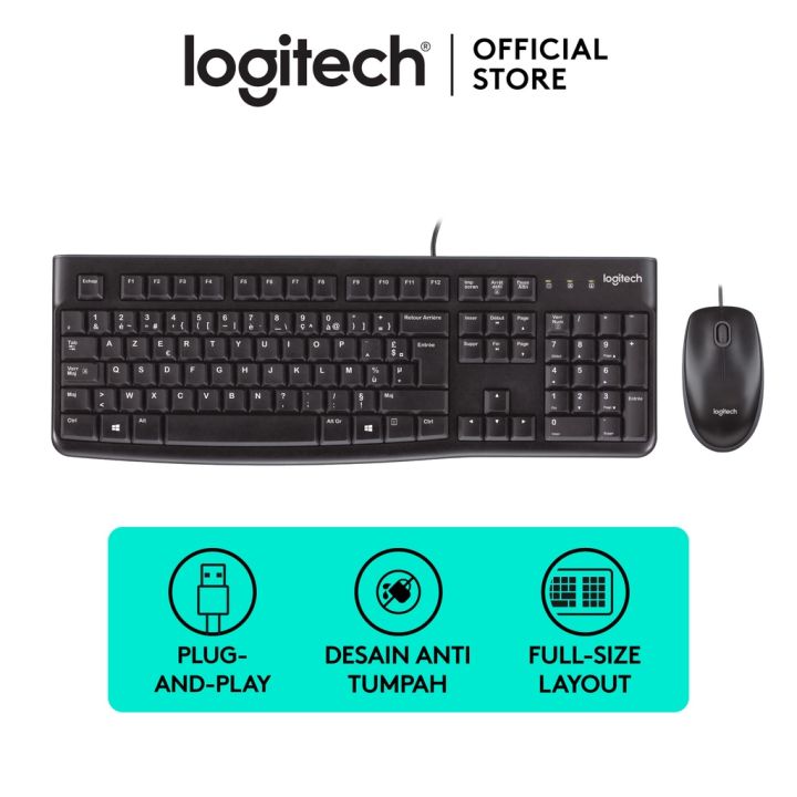 Logitech MK120 Wired Keyboard and Mouse Combo for Windows, Optical Wired Mouse, Full-Size Keyboard, USB Plug-and-Play, Compatible with PC, Laptop - Black