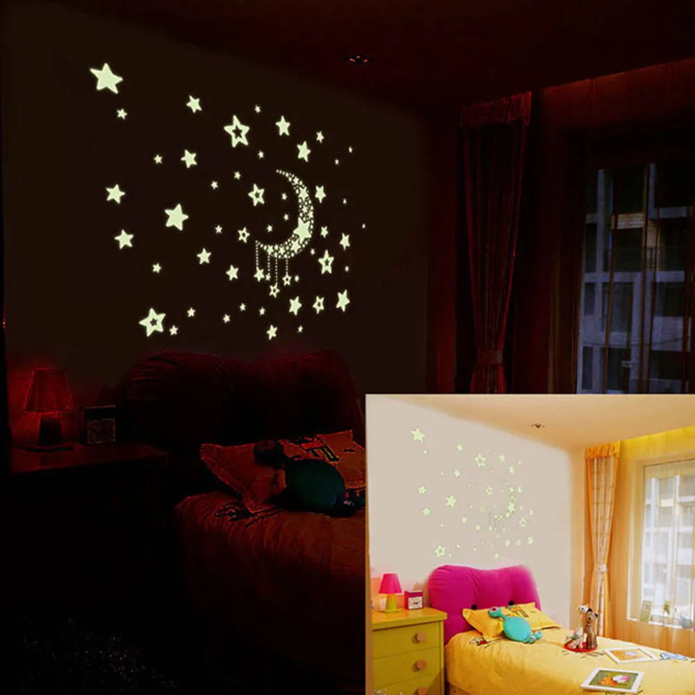 Night Starry Sky Moon Stars DIY Glow in The Dark Luminous Stickers Kids ...