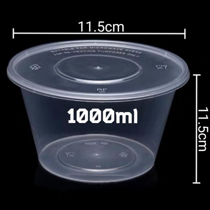 10pcs 1000ml Disposable Container Plastic Clear Cup With Lid For Storage Sauce, Jelly, Yogurt, Mousse Cups & Bowls
