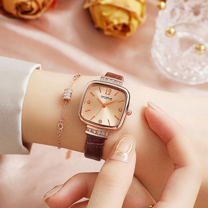 Fashion Elegant Women PU Leather Watches Creative Steel Dress Bracelet Wristwatches Ladies Square Quartz Clock Gift 1Pcs
