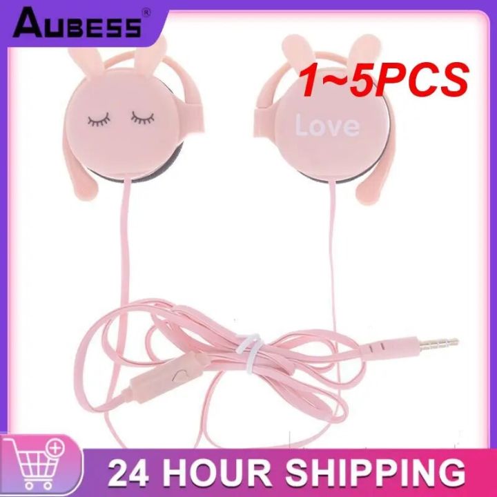 1~5PCS 3.5mm Cute Cartoon Rabbit Ear Hook Wired Earphone Sports Running ...