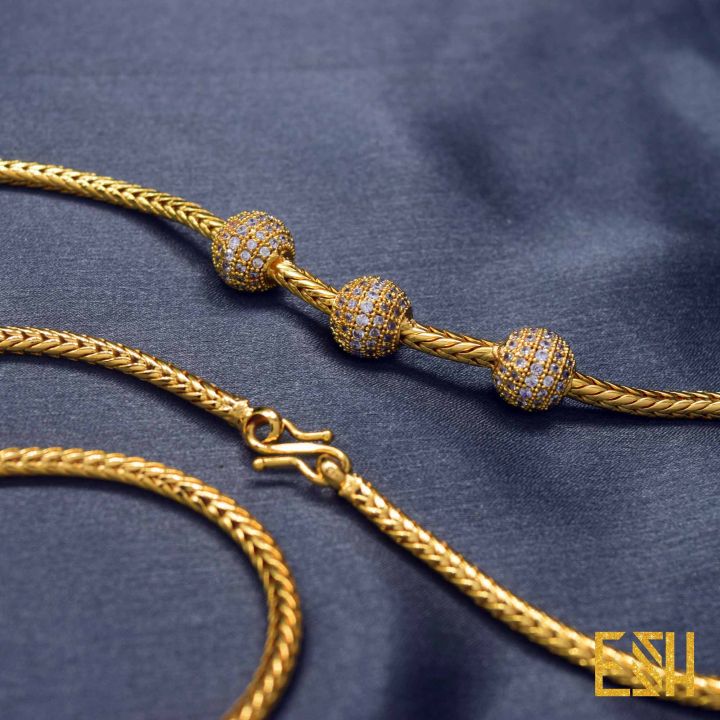 Thalikkodi%20Wedding%20V%20Cut%20Rope%20chain%20mugappu%20chain%20with%20Ball%20Pendent%20new%20model%20designs%20Fashionable%20and%20Stylish%20Gold%20plated%20Chain%20-%20Image%203