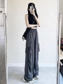 Gray Overalls Women's Summer Thin High Waist Loose Parachute Pants Casual Wide Leg Pants Quick-Drying American Sports Pants. 