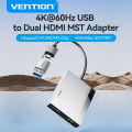 Vention USB A Type C to Dual HDMI MST Adapter 4K 60Hz applicable to MacOS Windows for PC Laptop Tablet Phone Monitor TV Projector Multiple Display USB C Hub. 