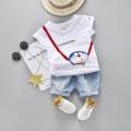 【BestGO】Boys Girls Short Sleeve Cartoon Print Tops T-shirt+Denim Shorts Children Casual Outfits Sets. 