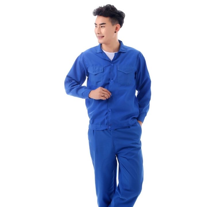 Summer Thin Short-Sleeved Work Clothes Suit Blue Long Sleeved Washed Cotton Men and Women Labor Protection Clothing Auto Repair Factory Work Clothes