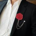 Bridegroom Wedding Corsage, Lapel Pin, Handmade Rose Flower Brooch, Fashion Groom Boutonniere Badge Tassel Chain for Men's Suit Prom Ceremony. 