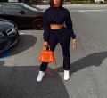 European and American women's sportswear two-piece casual sports set with exposed navel top and pants hooded shirt street set. 