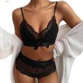 Ethereon Bra Panties Set Unpadded Tied Up Lace Underwear Panties Set. 