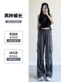 Gray Overalls Women's Summer Thin High Waist Loose Parachute Pants Casual Wide Leg Pants Quick-Drying American Sports Pants. 