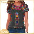 Enigma- Women T-shirt Quick Drying Vintage Boho Ethnic Floral Print Tee Shirt. 