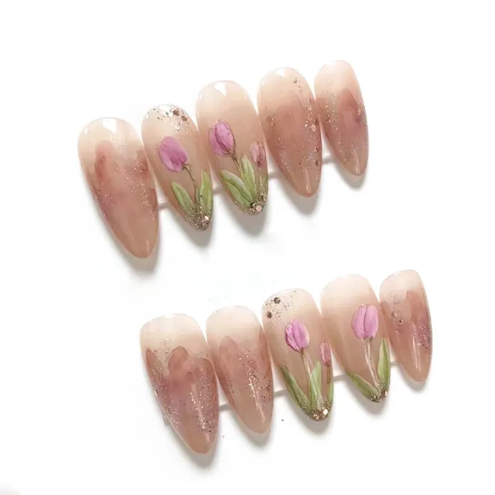 Costume%20ins%20nail%20art%20hand-painted%20green%20leaf%20French%20style%20white%20ice%20through%20hand-worn%20nail%20finished%20detachable%20medium%20length%20-%20Image%205