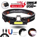 New USB Rechargeable Headlight Powerful XPE+COB Headlamp Head Torch IPX6 Waterproof Head Light with 1200mAh Built-in Battery. 