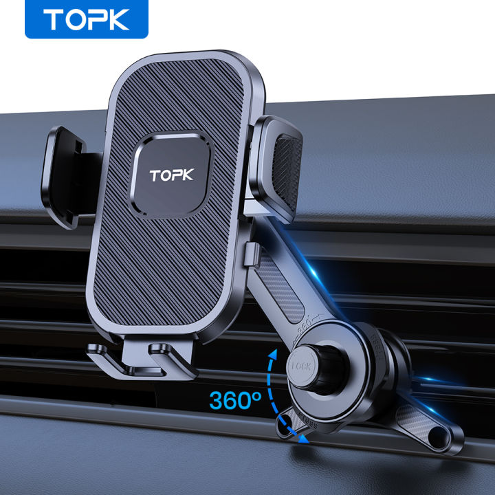TOPK Car Phone Holder [Wider Clamp Metal Hook] Car Phone Mount [Thick Cases Friendly] Air Vent Clip Cell Phone Holder for All