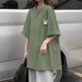 2023Summer New Green Short SleeveTT-shirt Women's Korean-Style Loose All-Match Mid-Length Oversized Half-Sleeve Topins-. 