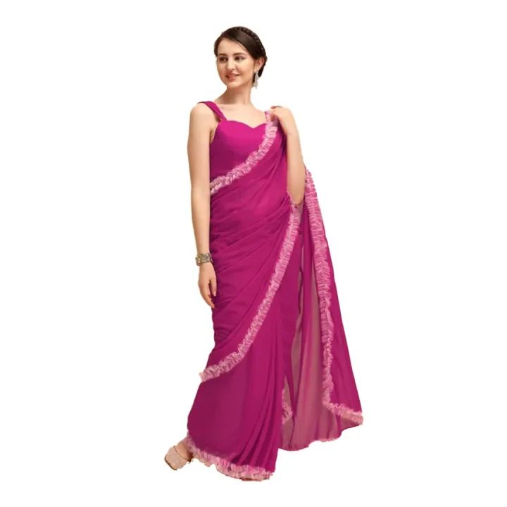 Magenta Bridal Net Ruffle Saree