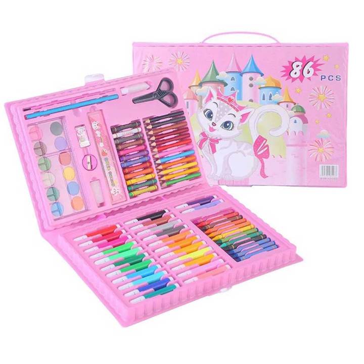86 Pcs/Box Kids Painting Drawing Art Set With Crayons Oil Pastels Watercolor Markers Colored Pencil Tools For Boys Girls Gift
