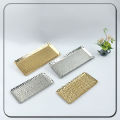 KOKKO Rectangular Serving Tray, 7.7in Hammered Stainless Steel Storage Tray, Hammered Serving Plates For Towel Tea Fruit Jewelry, Metal Decorative Vanity Platter. 