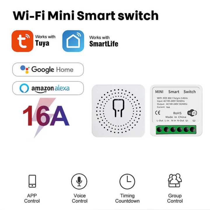 Wifi Mini Smart Switch 16A DIY Light Switches Wireless Smart Home with Tuya Smart Life Alexa Alice Google Home