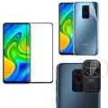 Combo Pack for Redmi Note 9 Ultimate Protection Bundle with this 3-in-1 Tempered Glass Screen Protector, Carbon Fiber Back Sticker, Camera lens Clear Glass pack for Redmi Note 9. 