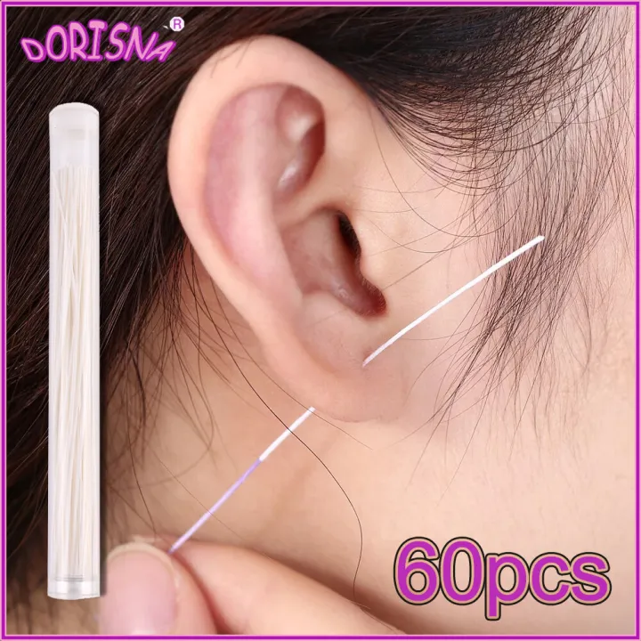 DORISNA 60pcs Earrings Hole Cleaner Disposable Ear Piercing Cleaning Line Herb Solution Paper Floss Ear Hole Aftercare Kit