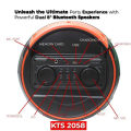 KTS-2058 Partybox Portable Wireless Bluetooth Speaker with Led Light RGB Support with Dual Wireless Mic, FM, AUX, USB, SD Card Karaoke Speaker with 2 Bluetooth Mic Mic Buffel Subwoofer with 2 FM Mic Music Player Party Box KTS Speaker KTS 2058. 