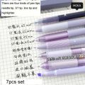 【HOT】 7Pcs Kawaii Pens Quick-Drying Ink Japanese Stationery Highlighter Pen Set Aesthetic School Supplies Ballpoint Pen Back To School. 