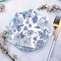 20pcs/pac Minimalist Printed Napkins Paper Ink Blue Patterned Dining Table Napkins Elegant Ancient Style Mouth Wiping Cloth. 