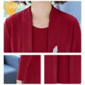 Comfortable Women Suit Spring Fall Women's Elegant Solid Color Long Cardigan Dress Suit Set for Middle-aged Ladies Sleeveless O Neck Open Front Coat Kit Women Dress Coat Suit. 