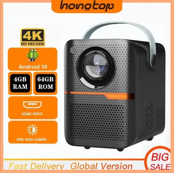 HONGTOP%20Android%20Smart%20Mini%20Projector%20300ANSI%20Lumen%20Portable%20Projector%204K%20with%20WIFI%20Bluetooth%201080P%20Home%20Movie%20Theater%20Beamer%20Smart%20Projector%206W%20Dual%20Stereo%20Speakers%201080P%20Home%20Theater%20200%20Inch%20Giant%20Screen%20Black%204GB%2064GB%20ABS%20for%20Indoor%20Video%20Projector%20-%20Image%202