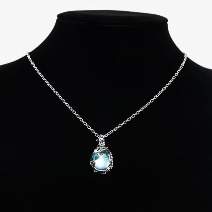 Water Crystal Gemstone Pendant Necklace -Artificial Gems Vintage Alloy Rattan- Women Girls Necklaces -Waterdrop Stone Necklace