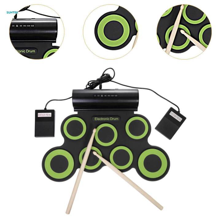 7 Pads Compact with Drum Sticks Electronic Drum Hand Electric Drum Pad for Children Boys