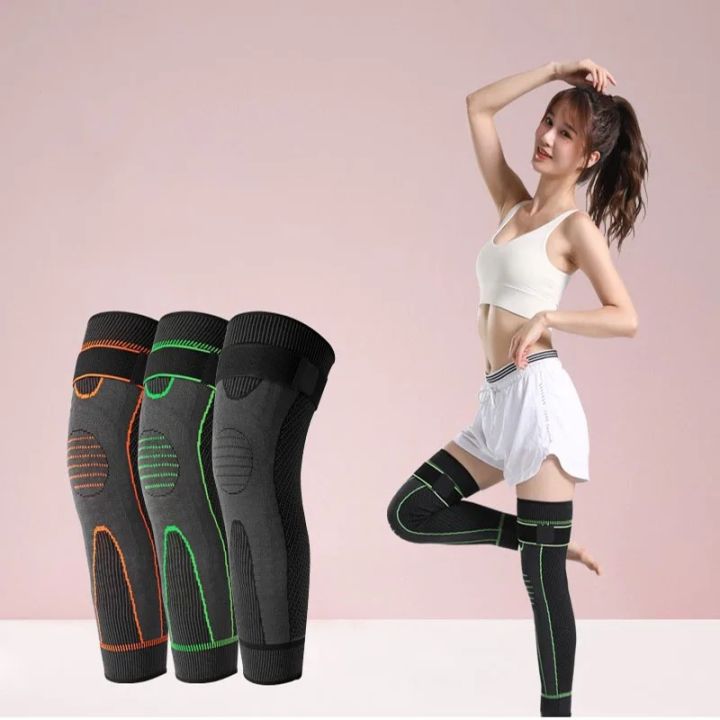 Leg Compression Sleeve with Compression Strap for Women Men Long Leg Sleeve for Running Basketball Football Cycling 1 Pair Medium