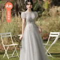Bridesmaid Dress 2024 New Summer Fairy Elegant Bridesmaid Group Dress Sisters Dress Female Gray Slimming Slim Fit Girlfriends Clothes. 