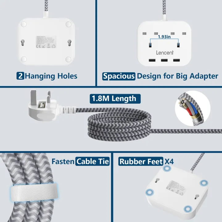 LENCENT%20Mini%20Extension%20Lead%20with%203%20USB%20Port,%202%20Way%20Outlets%20Power%20Strip%20with%203%20USB%20Slots,%20Multi%20Plug%20Power%20Extension%20with%201.8M%20Braided%20Extension%20cord%20for%20Home%20Office%20Travel%20(13A%203250W)%20-%20Image%209
