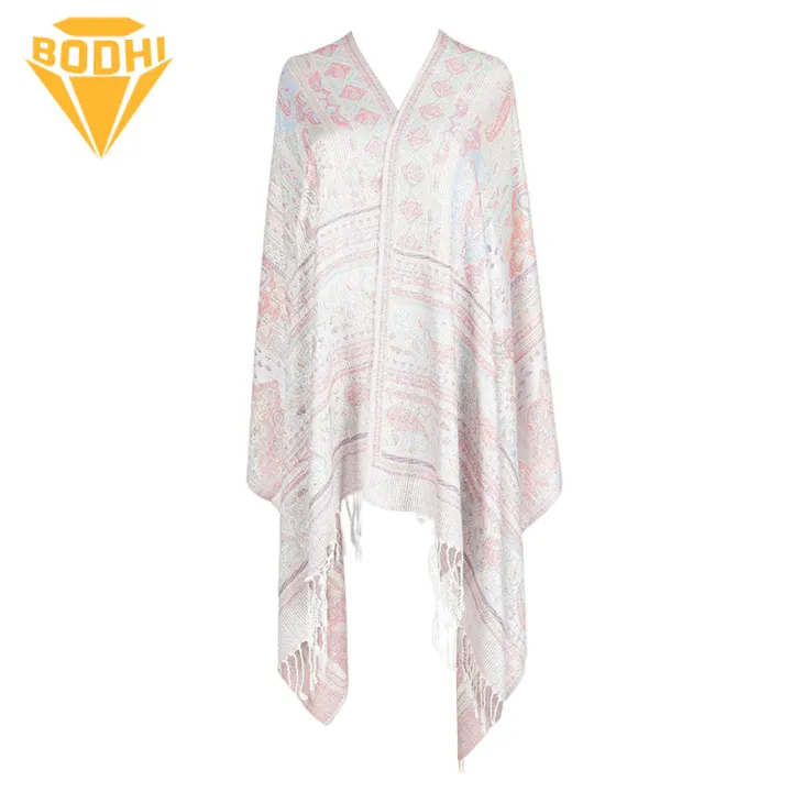 Plant Flower Patterned Wrap Stylish Floral Jacquard Shawl with Tassel Detail Perfect for Spring Autumn for Versatile Wrap Bright Color Women Wrap