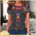 Enigma- Women T-shirt Quick Drying Vintage Boho Ethnic Floral Print Tee Shirt. 