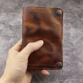 New Handmade Wrinkle Wallet,Cow Leather Men Wallet,Retro Leather Money Clip,Crazy Hore Card Holder,Light Brown. 