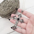 Gothic Irregular Cross Crystal Necklace Goth Large Cross Pendant Necklace Vintage Sweater Necklaces for Women Men Jewelry. 