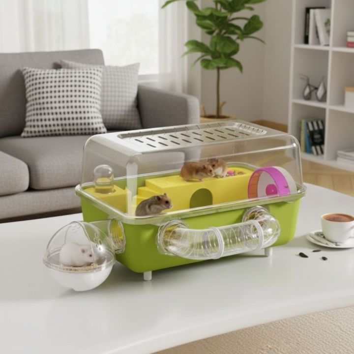 Oversized Panoramic View Hamster Cage Double Clear Running Wheel Animal ...