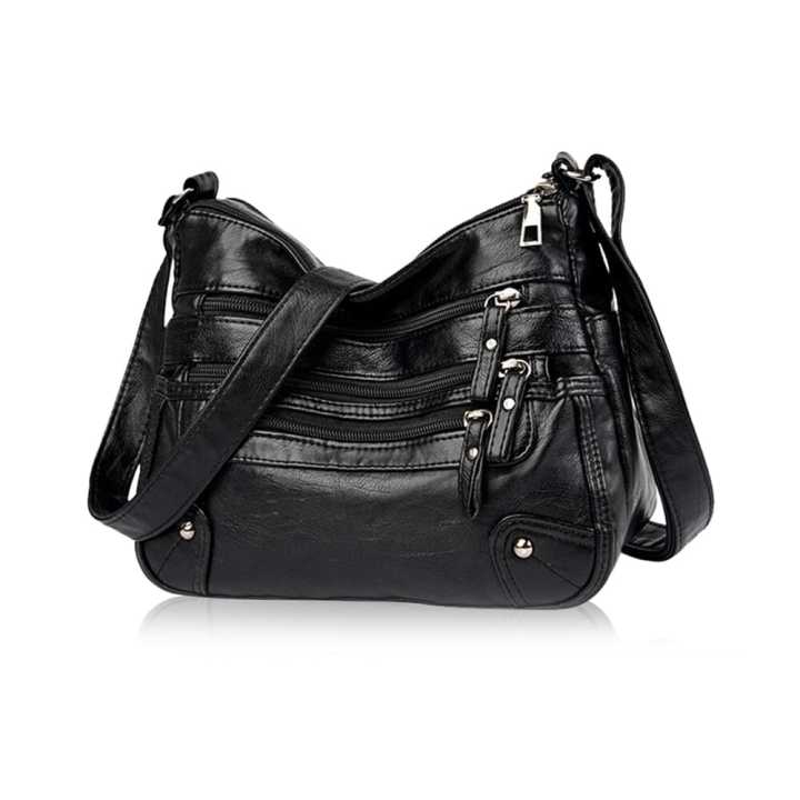 Vocoal Crossbody Shoulder Bag Soft Leather Bag Female Fashion Simple European American Trend Retro Multi-pocket Large Capacity Water Resistant Sling Bag